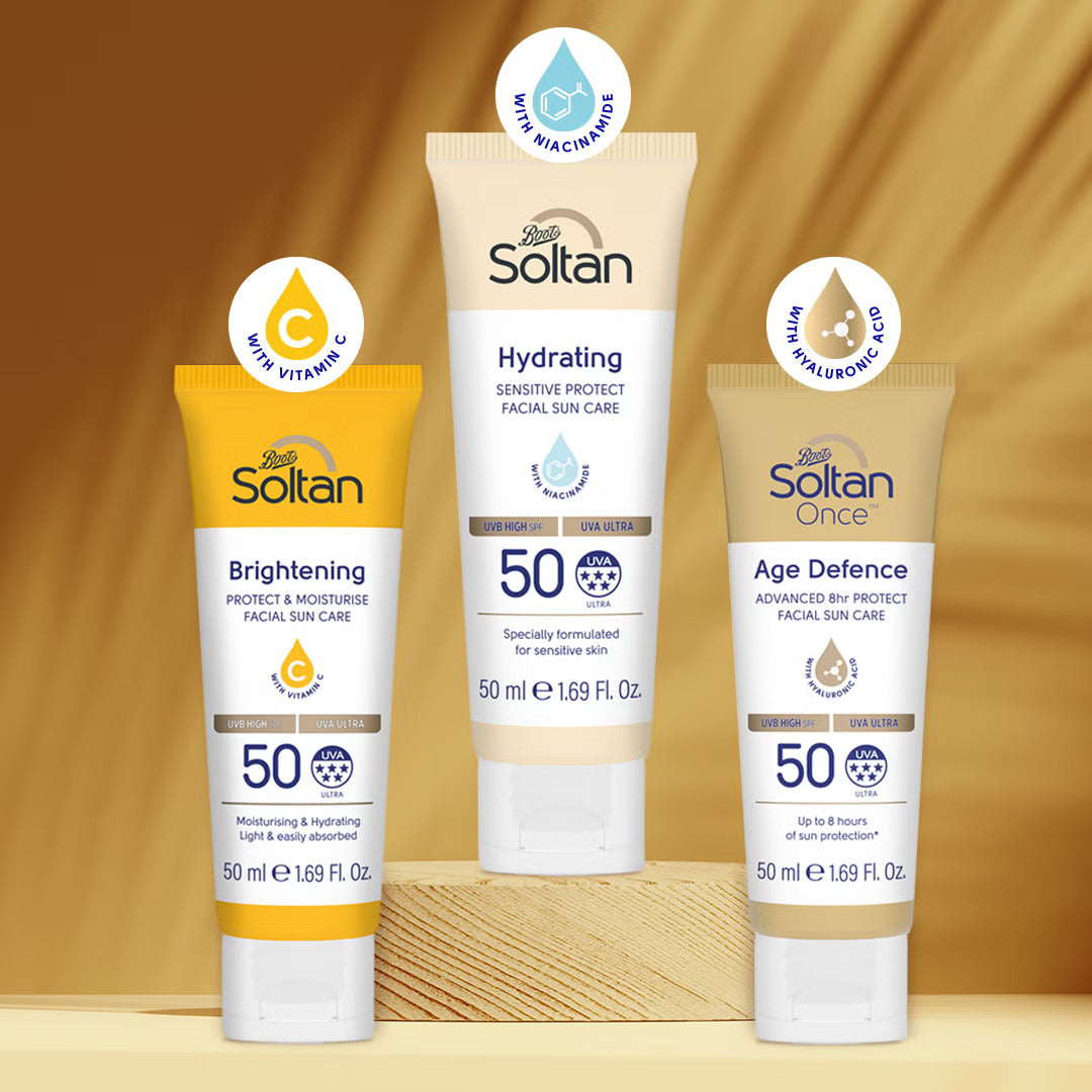 Soltan Brightening Protect & Moisturise Facial Suncare Cream Sunscreen with Vitamin C SPF50+ 50ml