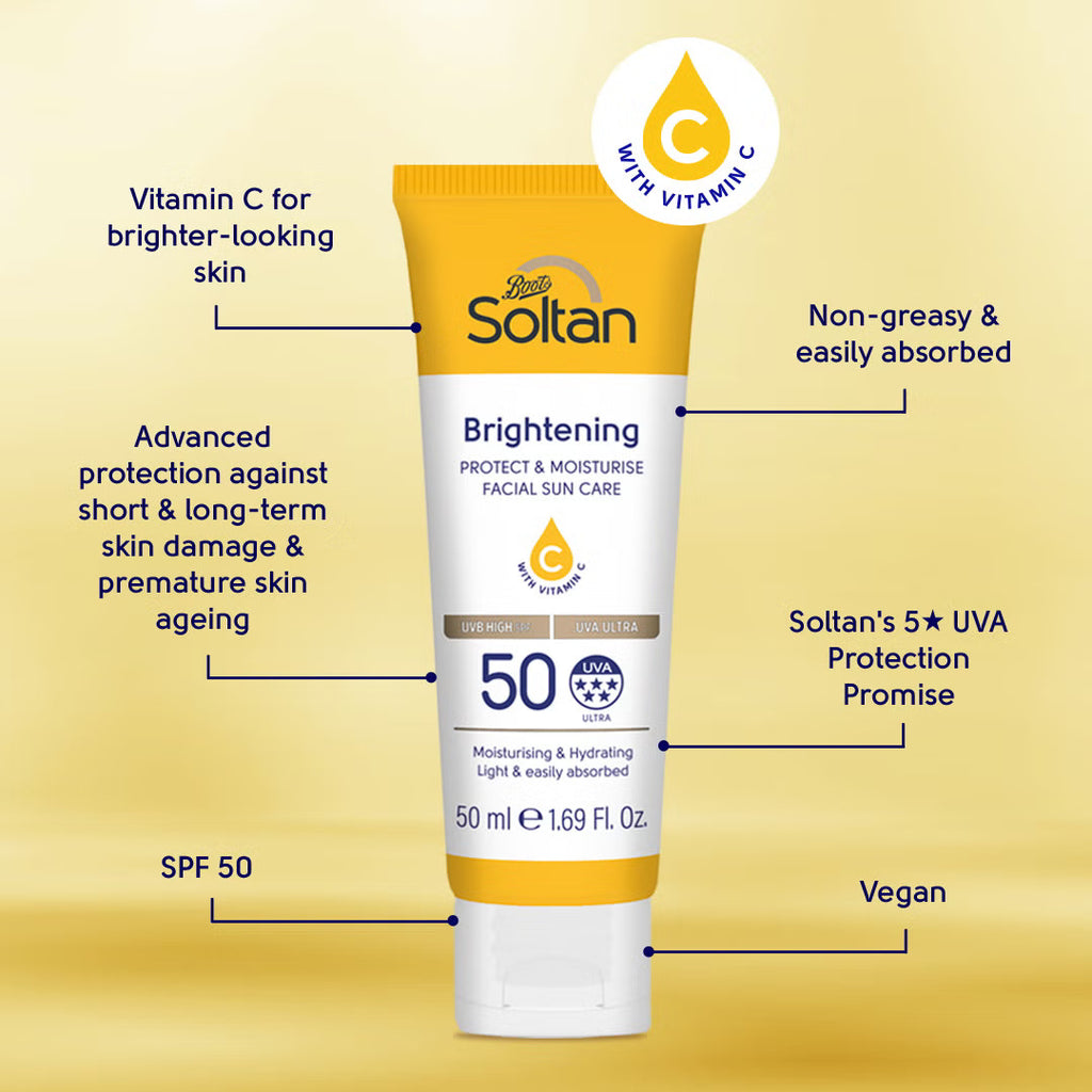 Soltan Brightening Protect & Moisturise Facial Suncare Cream Sunscreen with Vitamin C SPF50+ 50ml