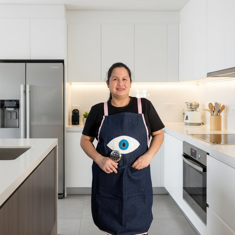 Cotton Denim Evil Eye Apron Soft - with 2-Pockets Perfect for Kitchens