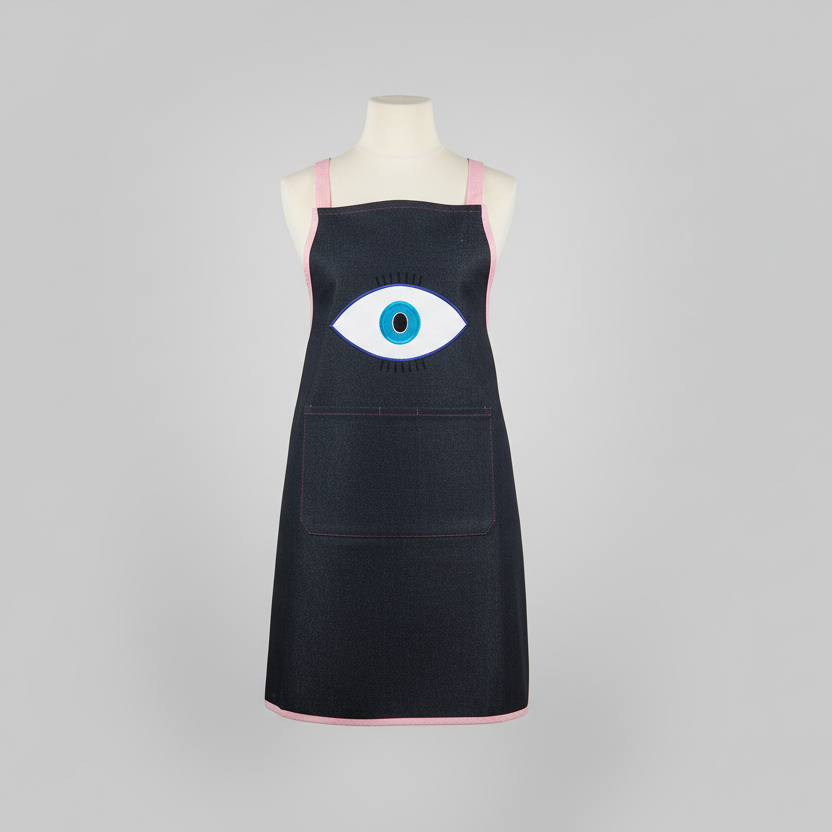Cotton Denim Evil Eye Apron Soft - with 2-Pockets Perfect for Kitchens