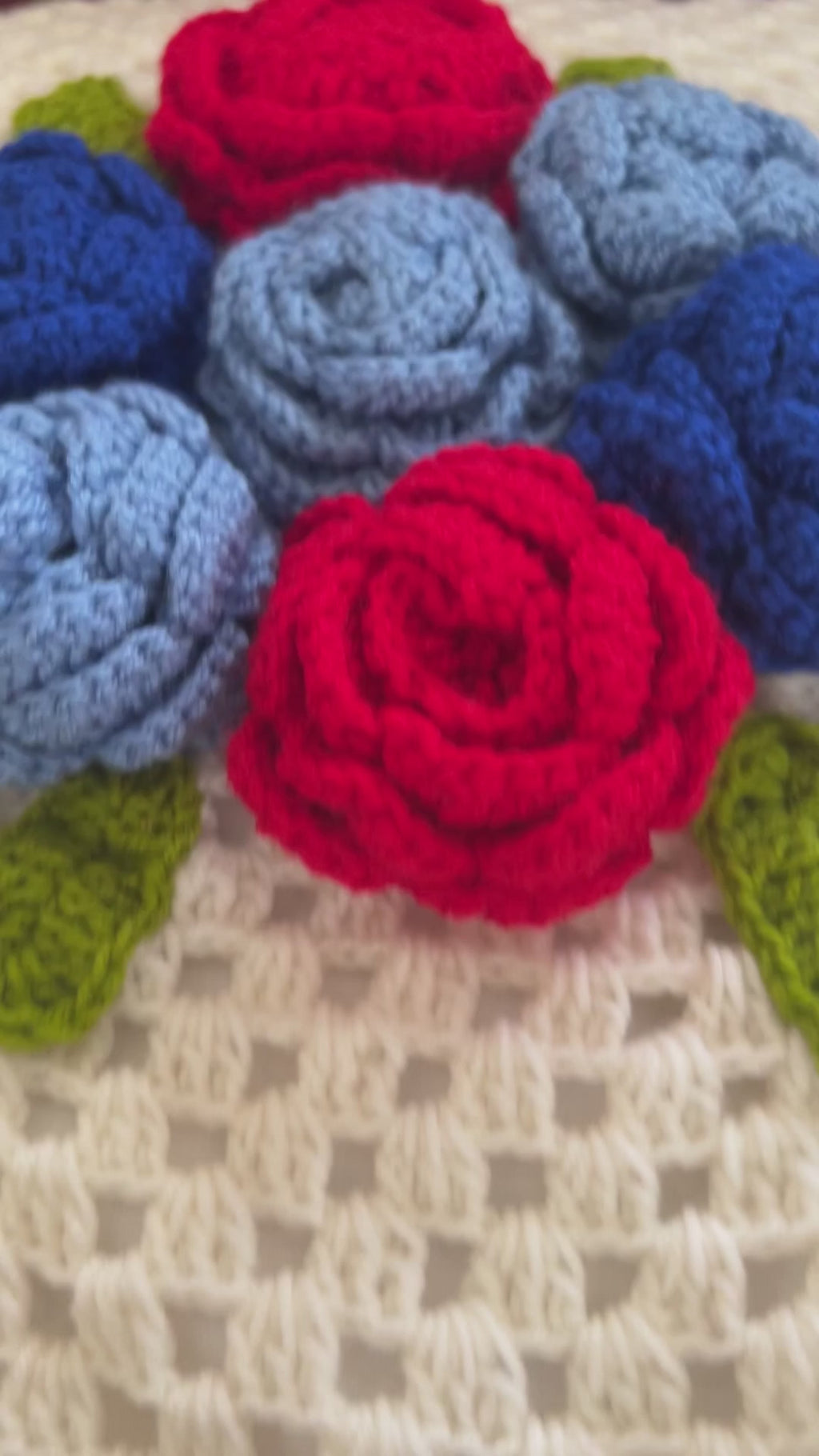 Handmade 3D crochet rose cushion cover- 1 Pc