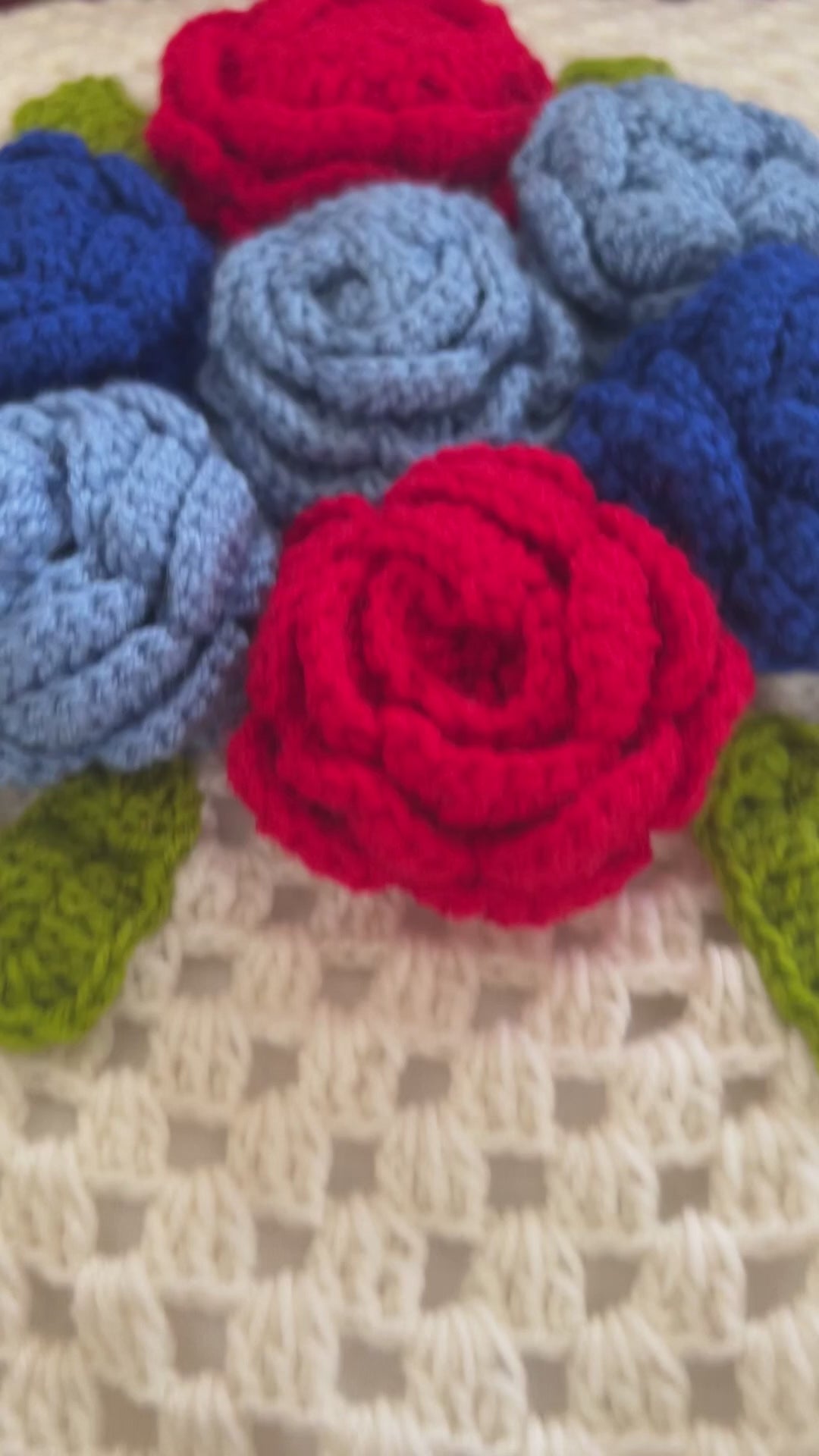 Handmade 3D crochet rose cushion cover- 1 Pc