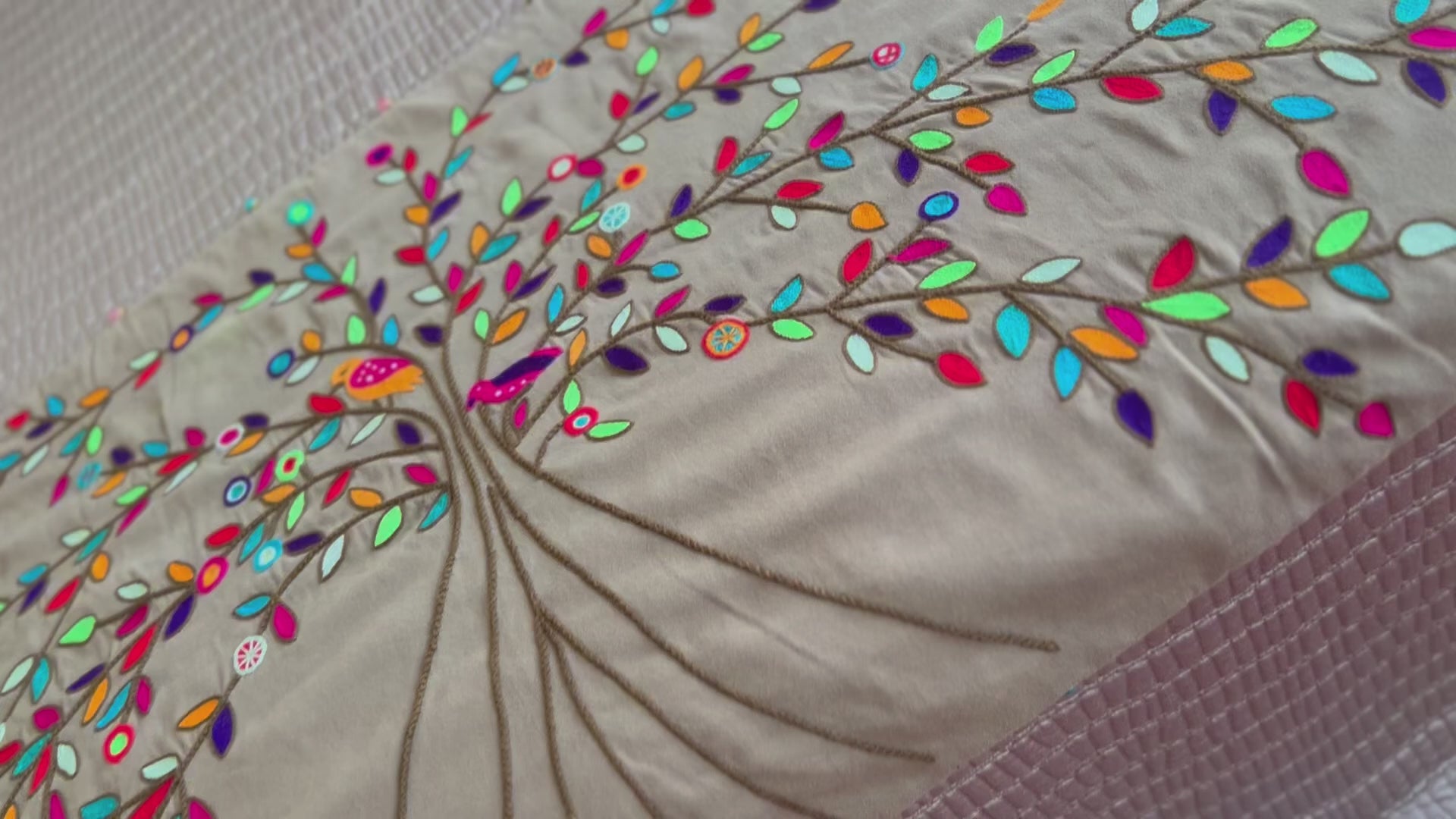Beautiful vibrant Hand-multicolored Embroidered bed runner- sandy beach color