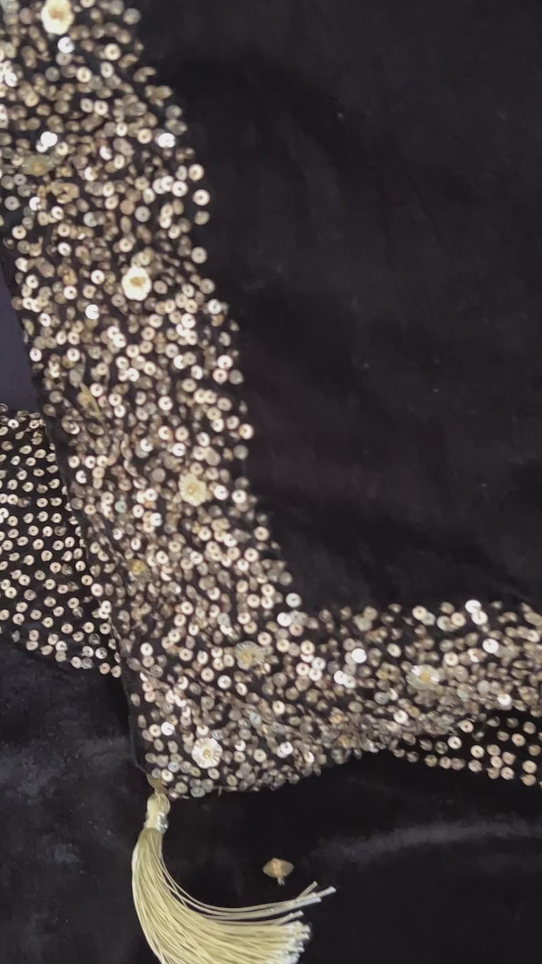 Luxury Black Velvet Cushion with Gold Sequins Hand Embroidery- 1 Pc