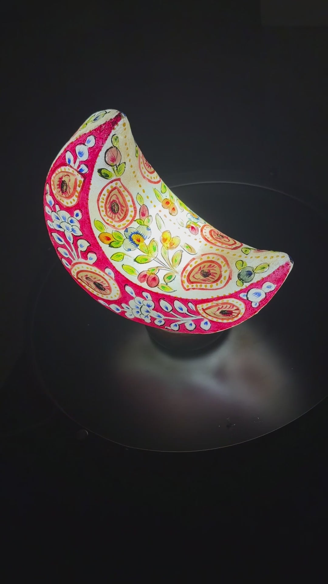 Hand Crafted Camel Skin Lamp in 2 Colors, Blue & Ted,Double Sided, Moon Shaped.